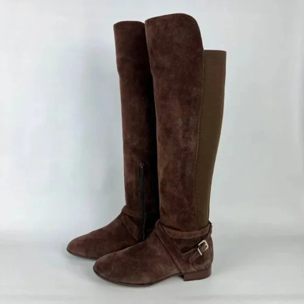 Antonio Melani Women Brown Suede Tall Over the Knee Boots Buckle